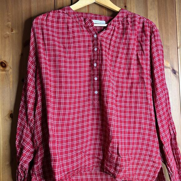 Doen Holde Top Blouse Rouge Red Plaid Women’s XXL Buttons Cottagecore Prairie - Picture 5 of 11